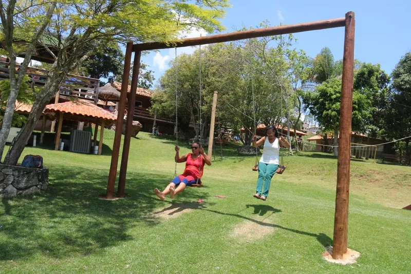 Balanço de madeira no gramado